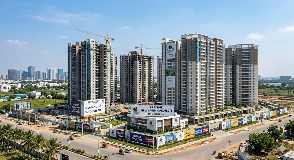 Architectural rendering of newly launched premium residential projects by Prestige Group in Hyderabad.